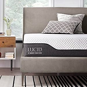 lot 38670 image: LUCID 10 Inch Queen Hybrid Mattress - Bamboo Charcoal and Aloe Vera Infused Memory Foam - Moisture Wicking - Odor Reducing - CertiPUR-US Certified (B0775TRH1Z)