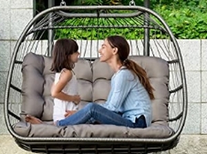 lot 38540 image: GREY 2 SEATER HANGING SWING CHAIR HARDWARE AND STAND MISSING
