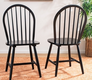 lot 38596 image: SAFAVIEH CAMDEN SPINDLE OVAL BACK DINNING CHAIR, BLACK , 2PC