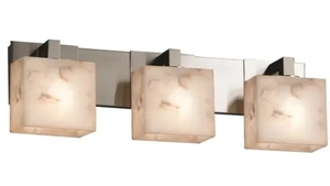 lot 38598 image: Justice Design Alabaster Rocks Modular 3-light Brushed Nickel Bath Bar, Rectangle Shade
