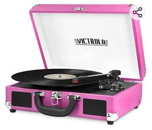 lot 38505 image: Victrola Vintage 3-Speed Bluetooth Portable Suitcase Record Player with Built-in Speakers  Upgraded Turntable Audio Sound Includes Extra Stylus