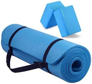 lot 38801 image: BALANCE FROM GOYOGA 12IN YOGA MAT & YOGA BLOCKS, BLUE