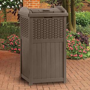 lot 38815 image: Suncast GHW1732 Trashcan Hideaway Outdoor 33 Gallon Garbage Waste Bin Brown