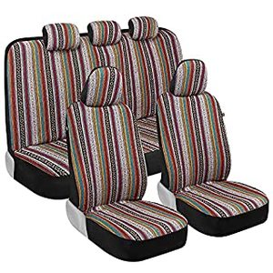 lot 38927 image: BDK Saddle Blanket Seat Covers for Cars Full Set - Striped Woven Mexican Blanket Seat Covers with Matching Headrest Covers, Multi-Color Baja Seat Covers for Truck Auto Van SUV (B07GJYQQXH)