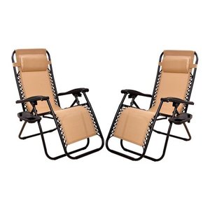 lot 38941 image: Elevon Adjustable Outdoor Zero Gravity Deck Recliner Lounge Chair Beige 2