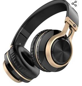 lot 35426 image: Wireless Bluetooth Headphones Over Ear, BASEMAN Long Battery Life Stereo Deep Bass Headset with Mic Wireless and Wired Headphones for iPhone Computer TF Card Slot Teens Boys Men Adults - Black Gold