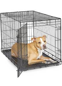 lot 38699 image: MidWest Homes for Pets Newly Enhanced Single & Double Door New World Dog Crate, Includes Leak-Proof Pan, Floor Protecting Feet, & New Patented Features