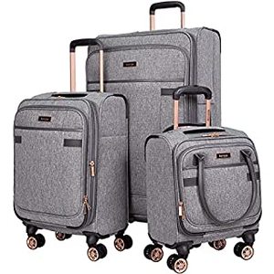 lot 38750 image: kensie Womens Hudson Softside 3-Piece Spinner Luggage Set, Heather Gray, (202428) (B0826KVF41)
