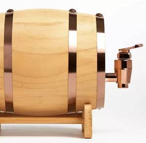 lot 38771 image: SMALL WOODEN DECORATIVE KEG WITH SPOUT AND STAND
