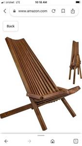 lot 38775 image: CleverMade Tamarack Folding Wooden Outdoor Chair -Stylish Low Profile Acacia Wood Lounge Chair for the Patio, Porch, Lawn, Garden, Assembly Required, Cinnamon