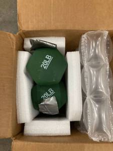 lot 38778 image: 2 TWENTY POUND DUMBBELLS GREEN