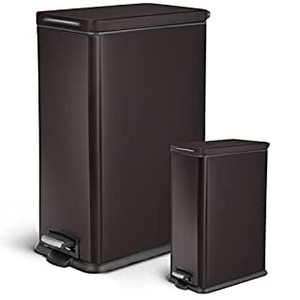lot 38786 image: Home Zone Living 12 Gallon and 2.5 Gallon Kitchen Trash Can Combo Set, Slim Body Stainless Steel Design, 45 Liter and 9.7 Liter Capacity, Black (VA42139A) (B0B57HT5BF)