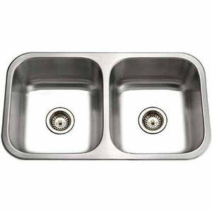 lot 38987 image: Houzer ED-3108-1 Elite Series Undermount Stainless Steel 5050 Double Bowl Kitchen Sink