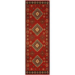 lot 40102 image: Superior Diamond Geometric Floral Bohemian Rustic Power-Loomed Indoor Runner Rug Red 2 7 x 8