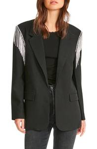 lot 40217 image: BB Dakota by Steve Madden Five to Nine Embellished Fringe Blazer in Black at Nordstrom, Size Small