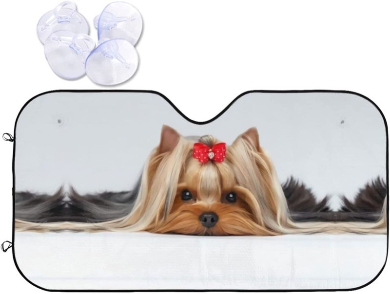 lot 38017 image: Love Portrait of A Dog Car Windshield Sunshade Blocks Uv Rays Foldable Reflective Sun Visor for Cars Truck SUV Keeps Vehicle Cool