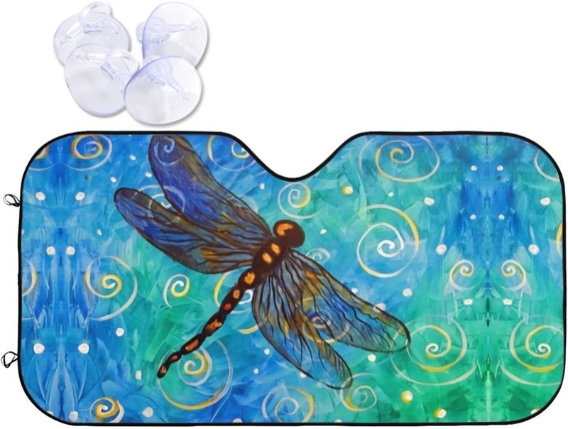 lot 38019 image: Butterflies and Dragonflies Car Windshield Sunshade Blocks Uv Rays Foldable Reflective Sun Visor for Cars Truck SUV Keeps Vehicle Cool