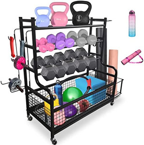 lot 13594 image: - Dumbbell Storage Rack, Home Gym Storage for Kettlebell Rack, Yoga Mat Storage and Yoga Mat Holder, All in One