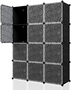 lot 13631 image: KOUSI Portable Cube Storage - 14x14 Cube Wire Cube Organizer Storage Organizer Clothes Storage Storage Shelves Shelf for Clothes Plastic Dresser Storage Cubes, Black (3x4 Cubes)