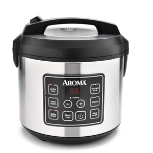 lot 23555 image: Aroma Arc-150SB 20 Cup Cooked Digital Cool-Touch Rice Cooker, Food Steamer and Slow Cooker
