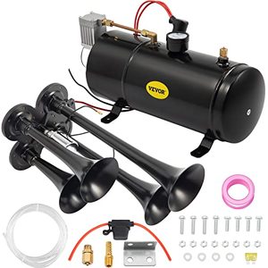 lot 23559 image: VEVOR 150DB Train Horns Kit for Trucks Super Loud with 120 PSI 12V Air Compressor 4 Trumpet Air Horn Compressor Tank For Any Vehicle Trucks Car Jeep Or SUV (Black)