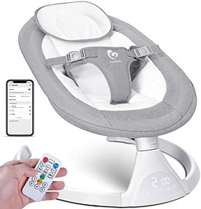 lot 23592 image: Bellababy Bluetooth Baby Swing for Infants, Compact & Portable, Intelligent Auto-Sensing, 5 Speed, 10 Lullabies, Remote Control, USB Plug-in Power, IndoorOutdoor, 5-25 lb, 0-9 Months