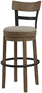 lot 33586 image: Ball & Cast Swivel Bar Stools Pub Height Stools Wooden Frame Kitchen Stool Chair, Light Brown & Taupe Fabric, Set of 1
