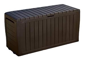 lot 33593 image: Keter Marvel Plus 71 Gallon Resin Outdoor Storage Box for Patio Furniture Cushion Storage, Brown
