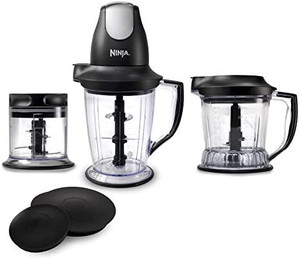 lot 33594 image: Ninja QB1004 BlenderFood Processor with 450-Watt Base, 48oz Pitcher, 16oz Chopper Bowl, and 40oz Processor Bowl for Shakes, Smoothies, and Meal Prep