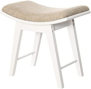 lot 33602 image: IWELL Vanity Stool with Rubberwood Legs, Makeup Bench Dressing Stool, Padded Cushioned Chair, Piano Seat, Capacity 330lb, for Women, Girl, Mom, White