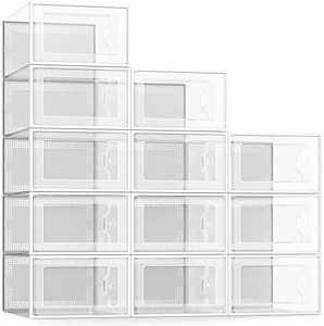 lot 33607 image: SEESPRING 12 Pack Shoe Storage Box, Clear Plastic Stackable Shoe Organizer for Closet, Space Saving Foldable Shoe Sneaker Containers Bins Holders