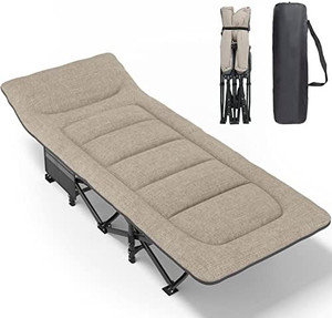 lot 33616 image: ATORPOK Camping Cot for Adults with Cushion and Pillow, Portable Folding Bed for Sleeping, Lightweight Tent cot with Carry Bag for Kids Supports 450 lbs (Khaki)