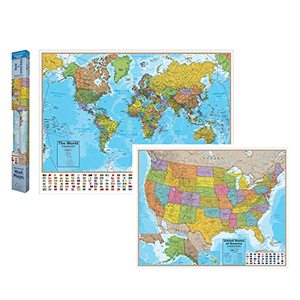 lot 33620 image: Hemisphere - HMXX Waypoint Geographic s Blue Oceans Maps - World and USA Map Two Pack - Poster Size Wall Art - Current Up to Date Geography, Ships Rolled and Laminated