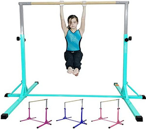 lot 33624 image: FC FUNCHEER Expandable Gymnastics kip bar with Fiberglass Cross bar, Adjustable arm from 3 to 5 with Base Side Extension Bars,Most Stable Kids Training bar for Children