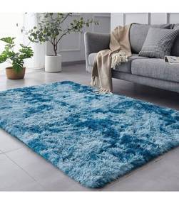 lot 43713 image: TABAYON Luxury Shag Area Rug, 3x5 Feet Tie-Dyed Dark Blue Rectangle Plush Fuzzy Rugs, Non-Slip Shaggy Furry Carpets for