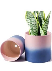lot 43715 image: 2 Pack Ceramic Planter Pot 6.75.5 Inch - JOFAMY Color Gradient Matte Glaze Finish Flowerpots for Indoor & Outdoor Plants, with Drainage Hole, Mesh Pads