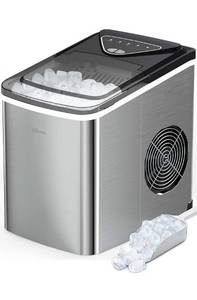 lot 43729 image: Silonn Ice Makers Countertop, 9 Cubes Ready in 6 Mins, 26lbs in 24Hrs, Self-Cleaning Ice Machine with Ice Scoop and Basket, 2 Sizes of Bullet Ice for Home Kitchen Office Bar Party