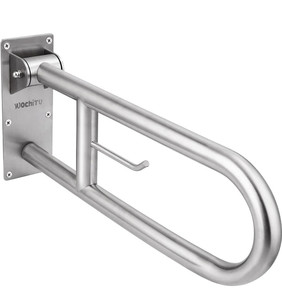 lot 43663 image: 23.6 INCH Stainless Toilet Safety Rails, WochiTV Handicap Grab Bars for Elderly, Disabled Flip-Up Bathroom Grab Bar with Paper Holder,Toilet Handrails Hand Grips Handle Shower Assist Aid