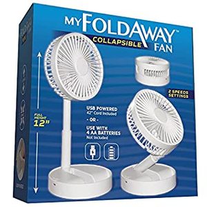 lot 43670 image: My Foldaway Fan Mini Desktop Fan  Ultra-Portable Lightweight Compact Tabletop Fan  Extends up to 12�  2 Speed Modes  Uses AA Batteries or USB Power Wire  Desk Fan, Nightstand Use  Whisper Quiet (B098Z1B445)