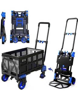 lot 43679 image: Folding Hand Truck Dolly with Folding Basket, 330LBS Capacity Carts with Wheels 2 in 1 Platform Truck, Hand Truck Foldable Dolly Push Cart Dolly with 4 Wheels, Handtruck with Retractable Handle