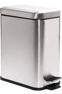 lot 43698 image: BINO  Rectangular Step Trash Can, 5 Liter  1.3 Gallon - Nickel  Stainless Steel Bathroom Trash Can  Small Trash Can with Lid  Office Trash Can  Small Garbage Can with Lid  Metal Wastebasket