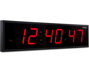 lot 43707 image: Ivation Huge Large Big Oversized Digital LED Clock - Shelf or Wall Mount (24 Inch - Red)  6-Level Brightness, Mounting Holes & Hardware