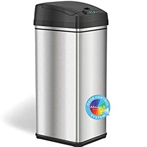 lot 10290 image: iTouchless - 13-Gal. Touchless Trash Can - Stainless SteelBlack