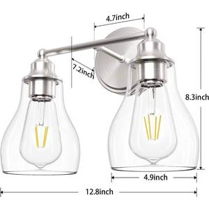lot 10291 image: SRJJRS 2-Light Vanity Light Fixture, Modern Bathroom Light Fixtures with Clear Glass Shade, Brushed Nickel Finish Wall Sconce Lighting for Bathroom, Bedroom, Hallway