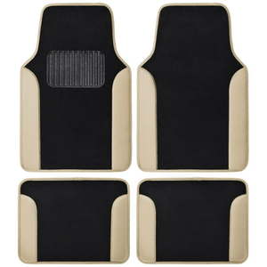lot 10304 image: BDK MT202 Fresh Carpet Floor Mats for Car Sedan SUV Truck-Two Tone Color Design with PU Leather Trim Feature Beige
