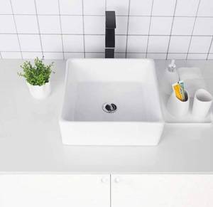 lot 10306 image: Vessel Sink Topmount - Logmey 15x15 Square Bathroom Vessel Sink Above Counter White Porcelain Ceramic Vanity Sink Art Basin