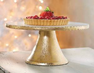 lot 10310 image: Mud Pie Marble Pedestal Cake Serving Stand, Gold