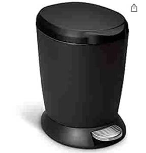 lot 10321 image: simplehuman 6 Liter  1.6 Gallon Compact Plastic Round Bathroom Step Trash Can, Black Plastic