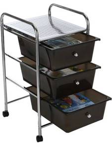 lot 10325 image: Mind Reader 3 Drawer Rolling Storage Cart and Organizer, Silver with Black Drawers