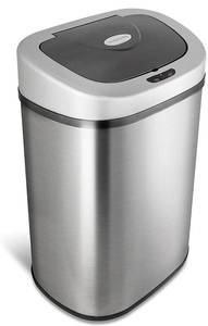 lot 10328 image: NINESTARS Automatic Touchless Infrared Motion Sensor Trash Can with Stainless Steel Base & Oval, SilverBlack Lid, 21 Gal